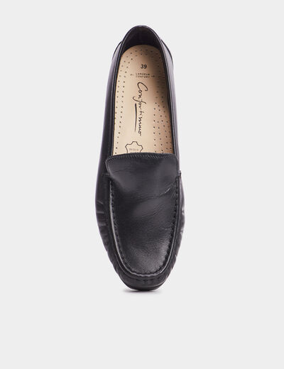 Mocassins en cuir compensés pied large noir femme