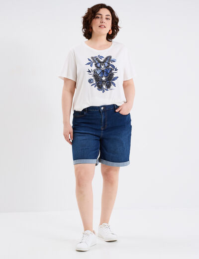 T-shirt manches courtes col rond coton ecru femme grande taille