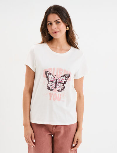 T-shirt ajusté col rond coton Creeks blanc femme