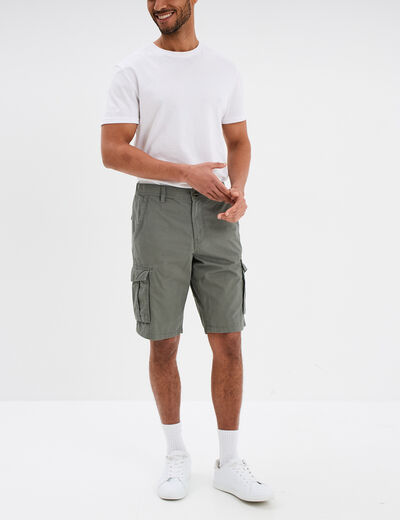 Bermuda short cargo poches &agrave; rabat coton gris homme