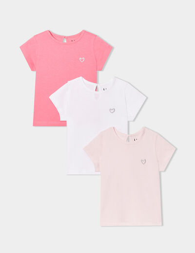 Lot de 3 t-shirts manches courtes coton rose clair bébé fille