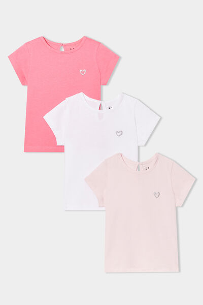 Lot de 3 t-shirts manches courtes coton rose clair b&eacute;b&eacute; fille