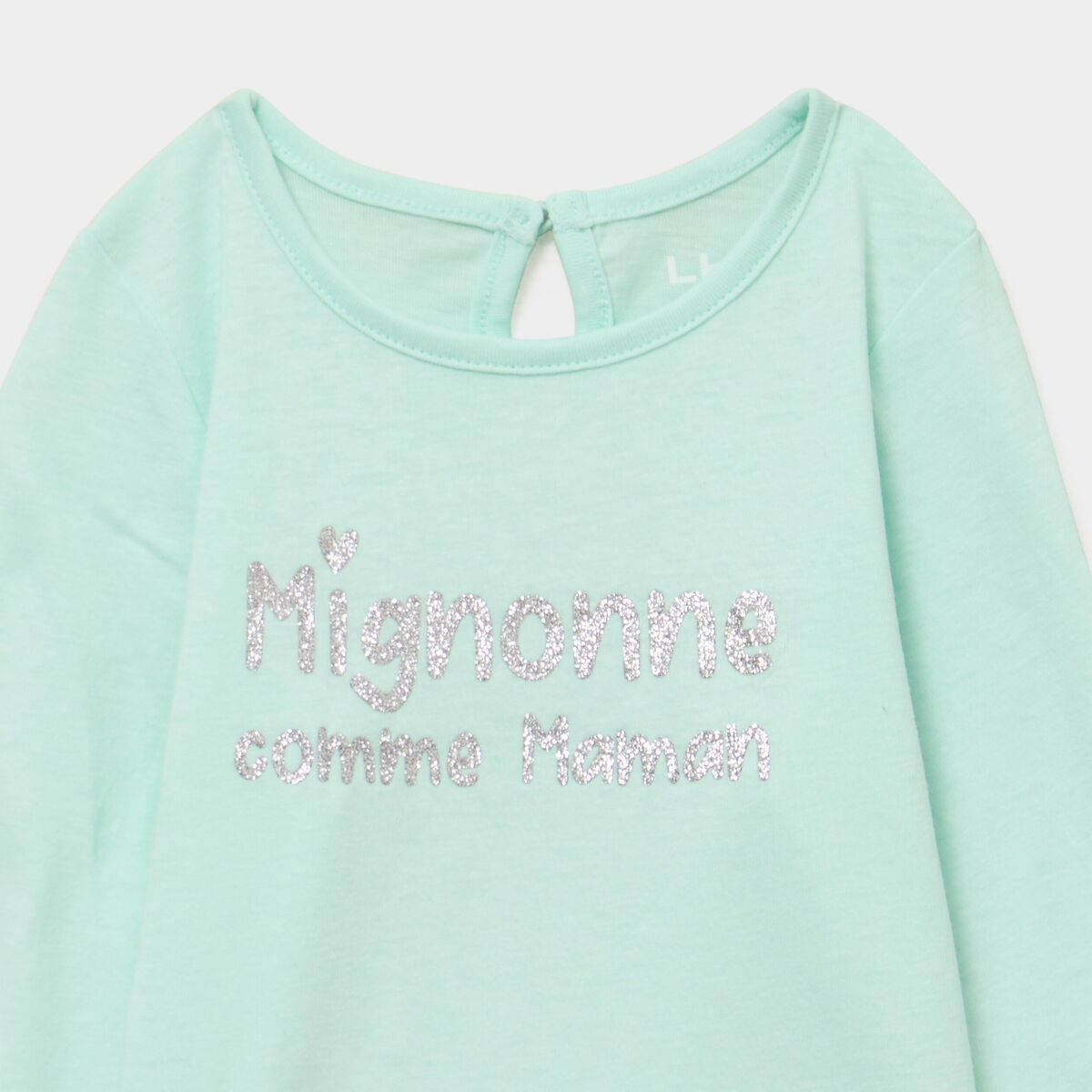 T-shirt manches longues coton bleu turquoise b&eacute;b&eacute; fille