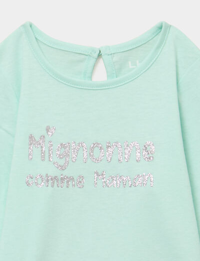T-shirt manches longues coton bleu turquoise b&eacute;b&eacute; fille