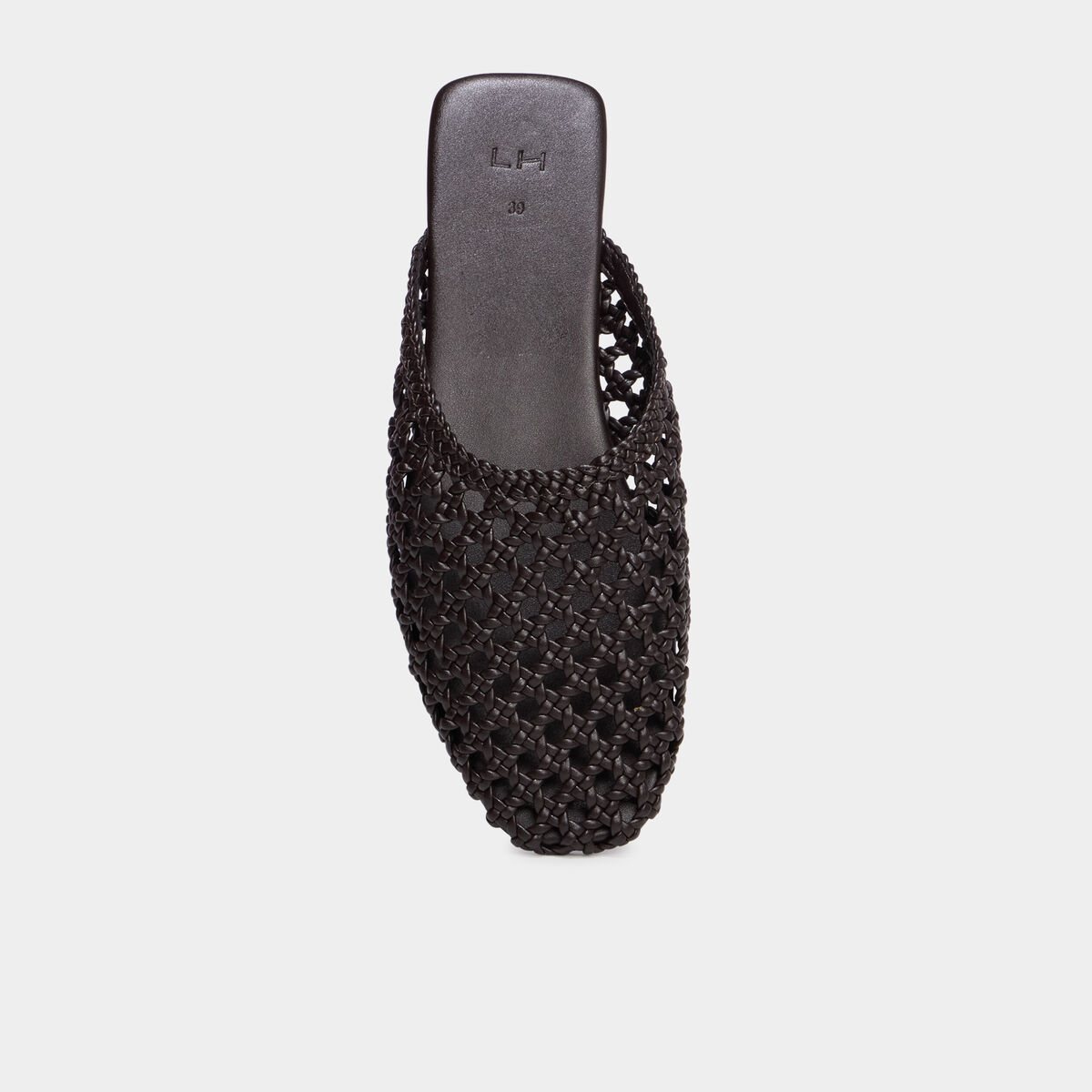 Mules plates effet tress&eacute; marron femme