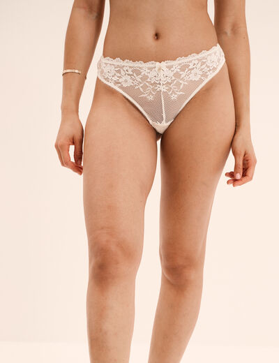 Tanga en dentelle blanc femme