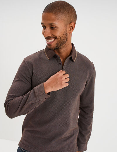 Polo manches longues marron fonc&eacute; homme