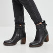 Bottines à talons en cuir boucle noir femme