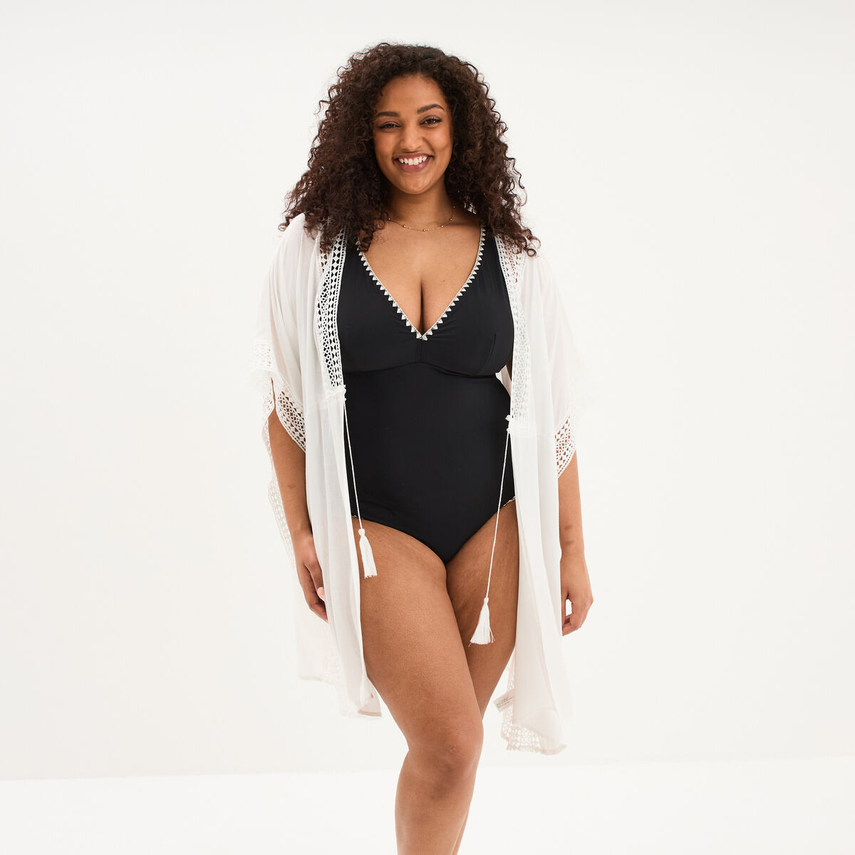 Robe de plage bandes dentelle blanc femme grande taille