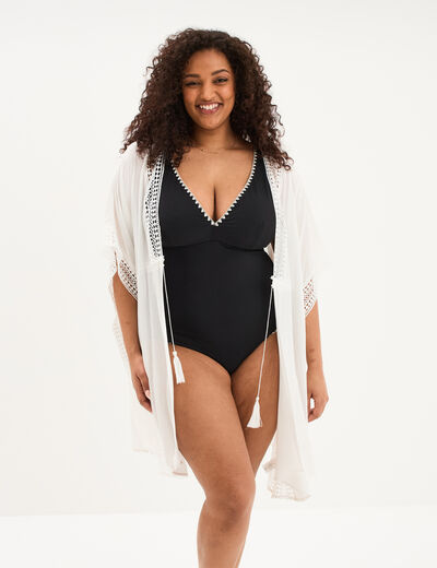 Robe de plage bandes dentelle blanc femme grande taille