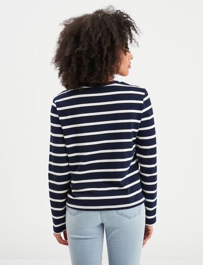T-shirt manches longues avec broderie bleu marine femme