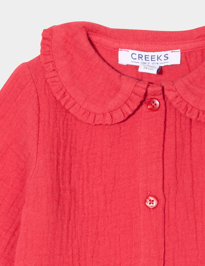 Blouse col claudine gaze de coton rouge bébé fille