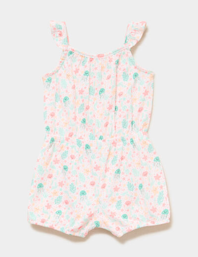 Combishort &agrave; bretelles et volants blanc b&eacute;b&eacute; fille