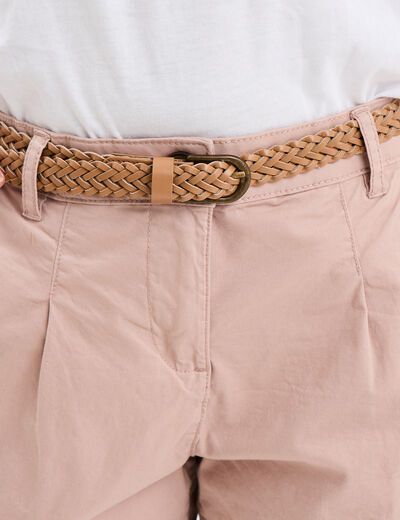 Short chino ceinture tressée rose poudrée femme