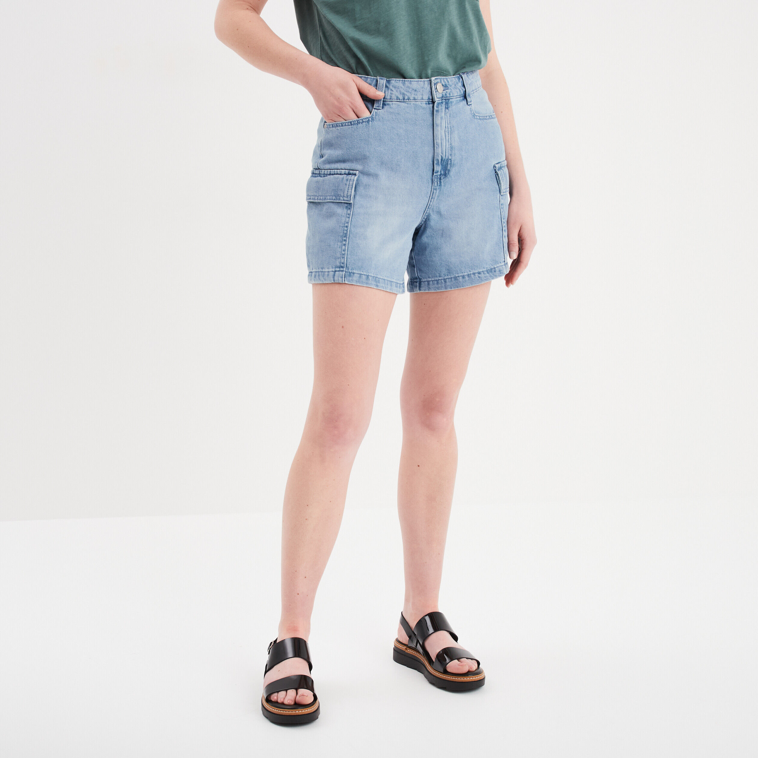 Short en jean cargo denim double stone femme LIBERTO
