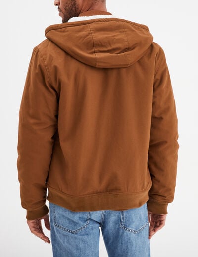 Blouson doublé à capuche coton marron homme