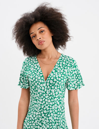 Robe patineuse manches courtes vert foncé femme