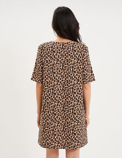 Robe courte col en V manches courtes beige clair femme