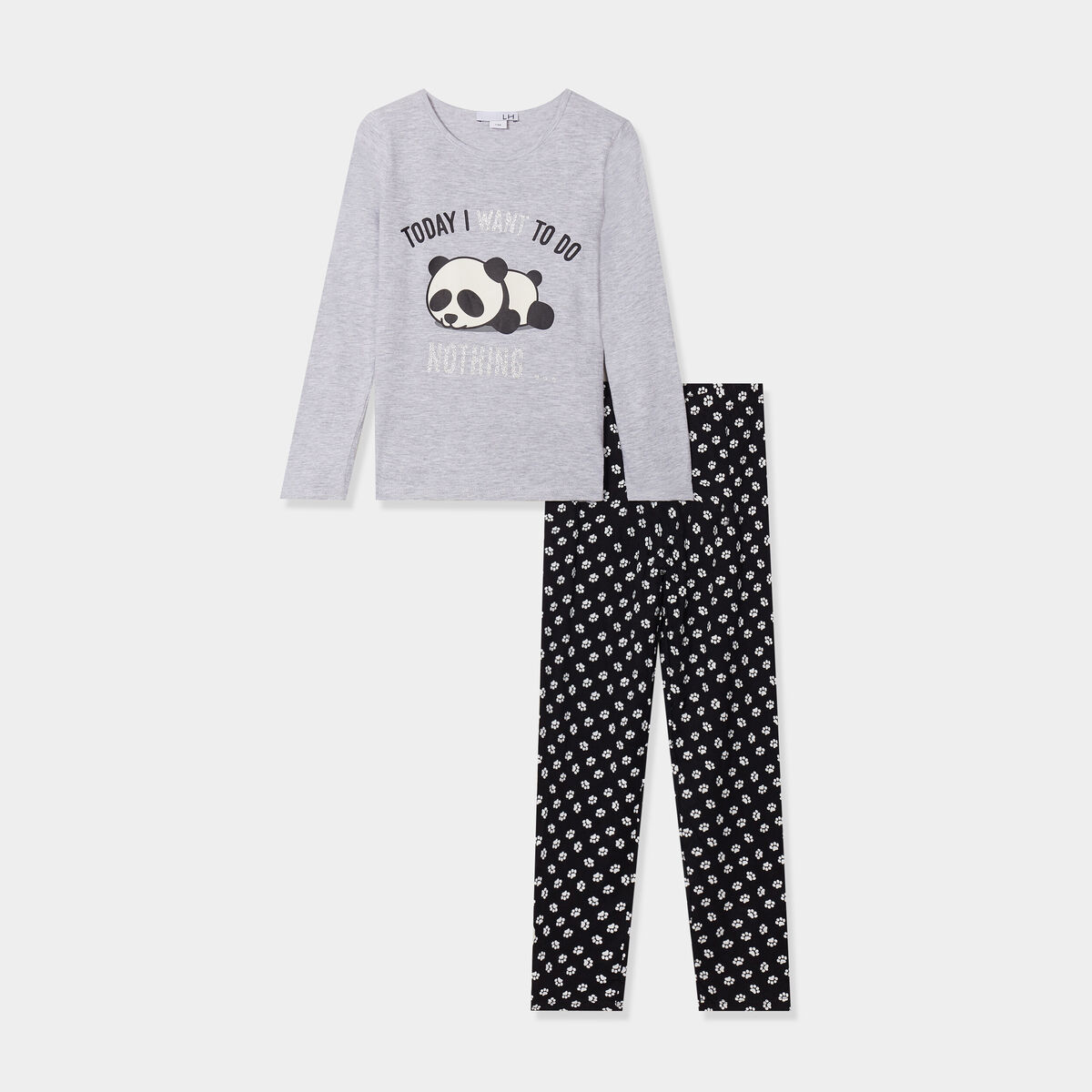 Ensemble pyjama pantalon manches longues gris fille
