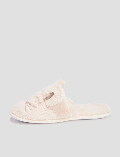 Chaussons mules fausse fourrure sable femme