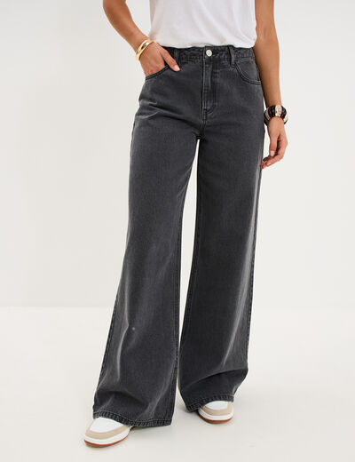 Jeans extra wide leg taille haute denim noir femme