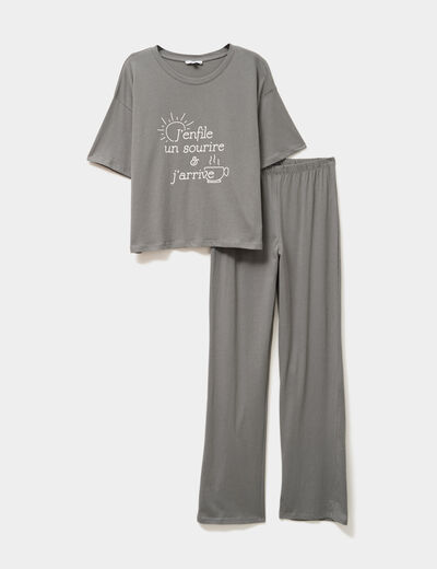 Ensemble pyjama pantalon et t-shirt vert kaki femme