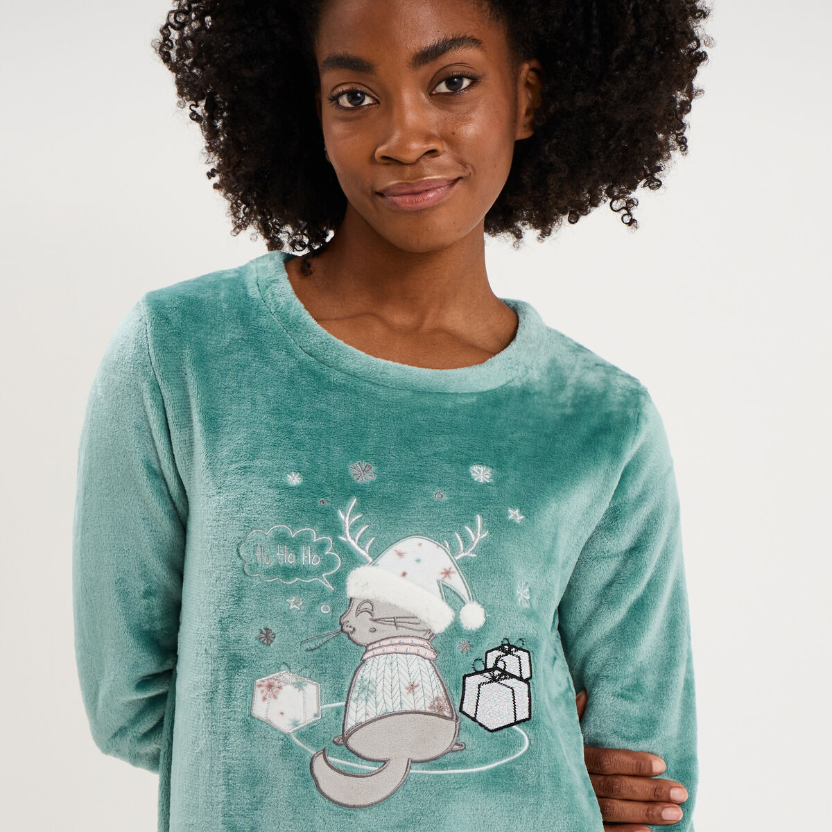 Ensemble pyjama pantalon effet velours bleu gris femme