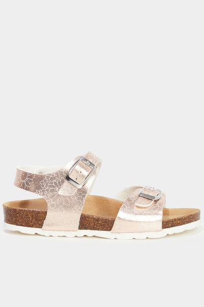 Sandales m&eacute;tallis&eacute;es avec boucles couleur argent fille