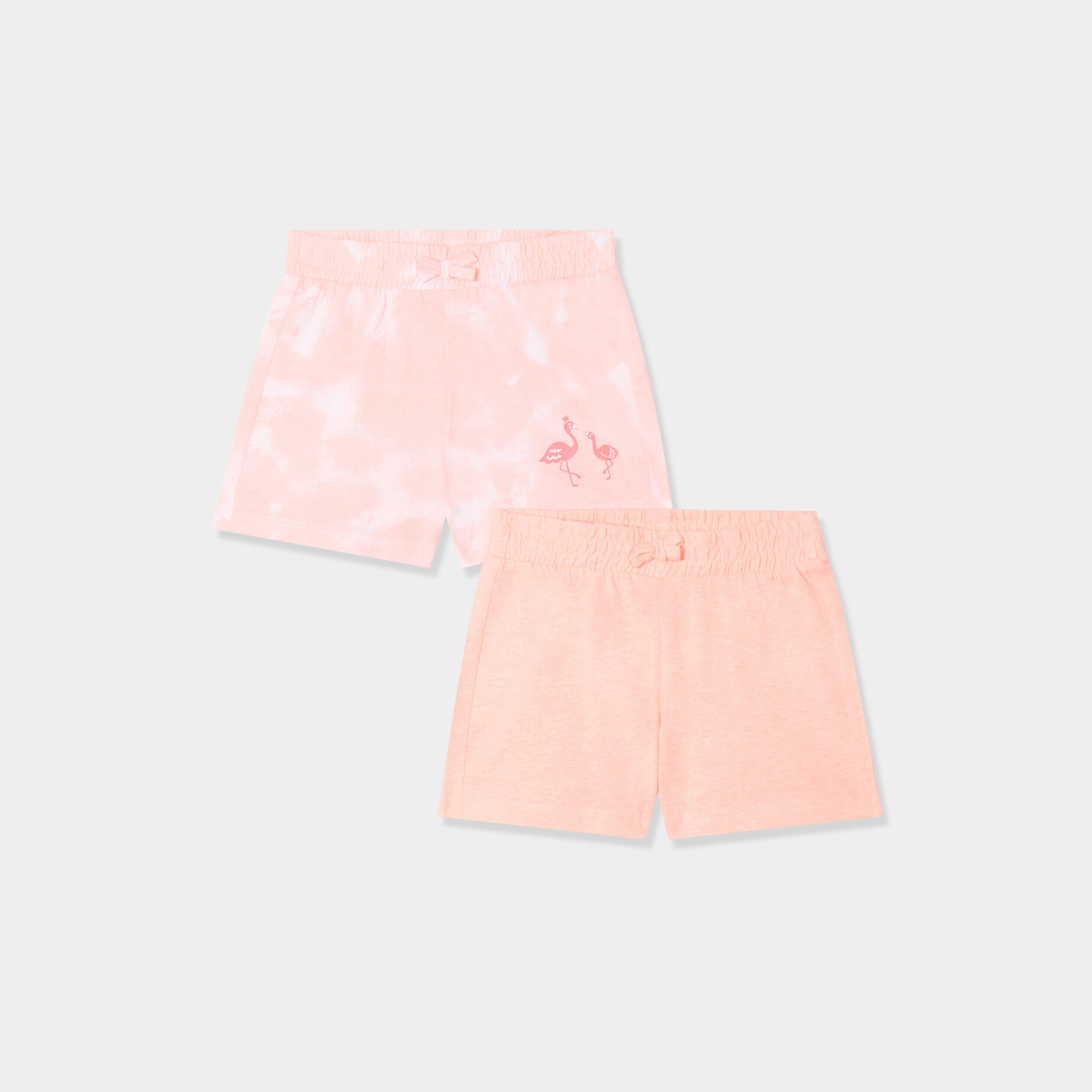 Lot 2 shorts coton élastiqués avec noeud rose fluo bébé fille LH