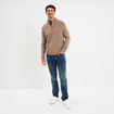 Pull col montant boutonn&eacute; et torsades taupe homme
