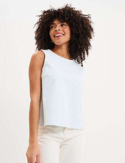 Blouse courte sans manches droite coton blanc femme