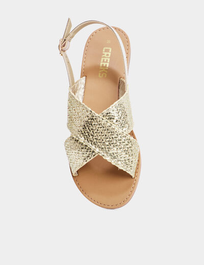 Sandales plates brides tressées croisées jaune or femme