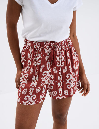 Short large crêpe avec pampilles terracotta femme