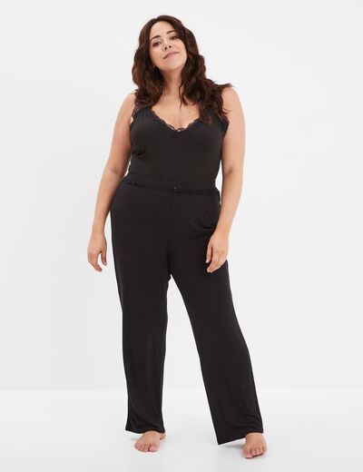 Pantalon de pyjama droit fluide noir femme grande taille