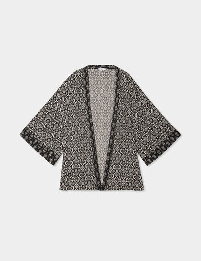Veste kimono manches 3/4 noir femme