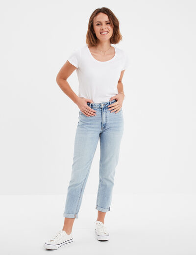 T-shirt coton col rond manches courtes blanc femme