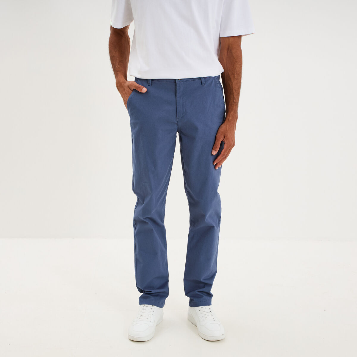 Pantalon chino droit stretch bleu gris homme