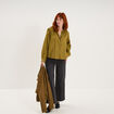 Blouse manches longues col dentelle vert olive femme