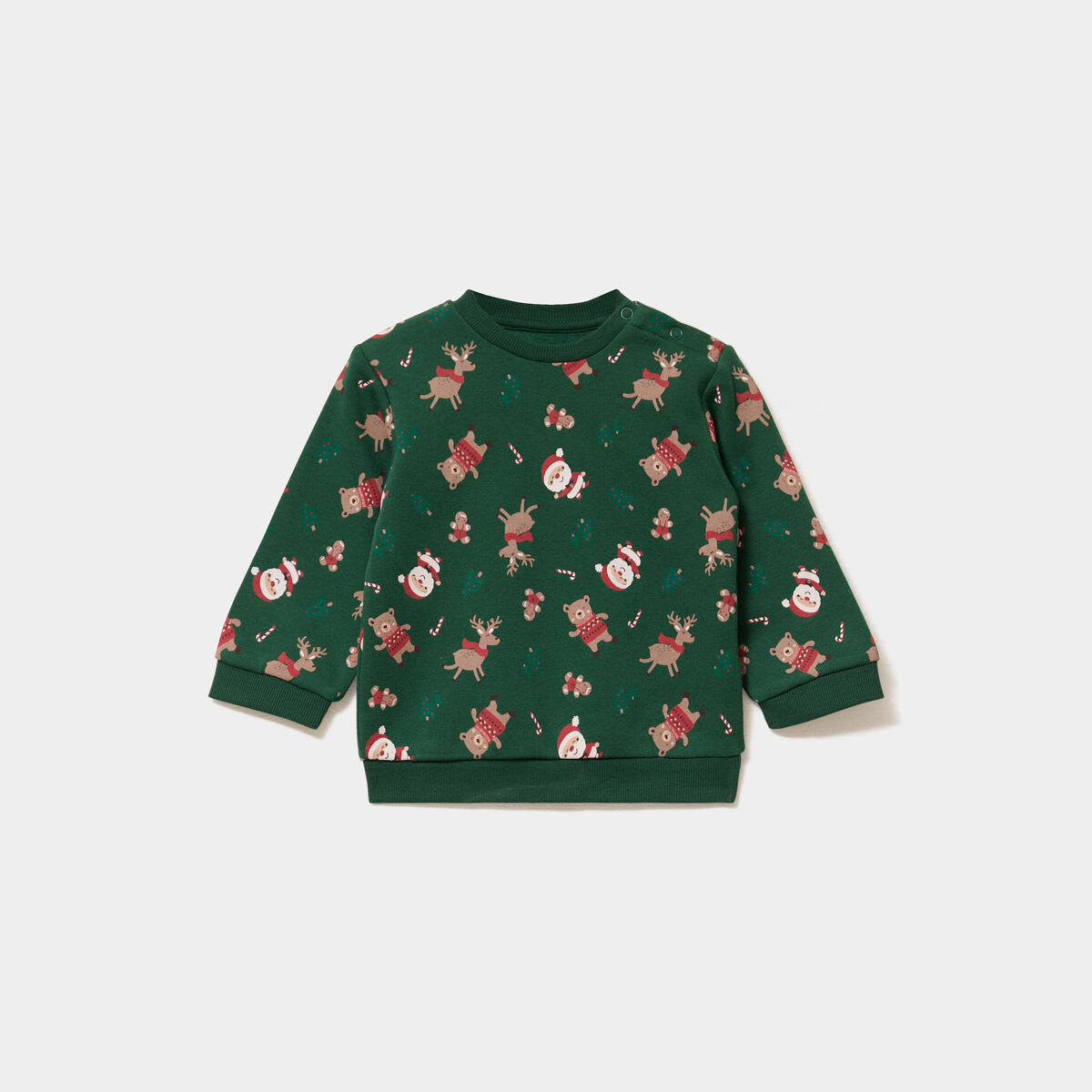 Sweat coton col rond No&euml;l vert b&eacute;b&eacute; gar&ccedil;on