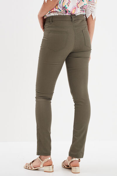 Pantalon slim taille normale vert kaki femme