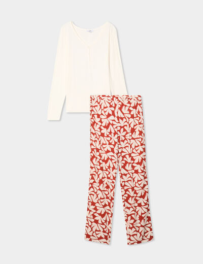 Ensemble pyjama manches longues 2 pièces terracotta femme