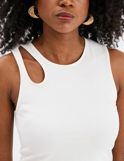 Débardeur cropped ouverture épaule blanc femme