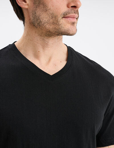 T-shirt manches courtes coton col V noir homme