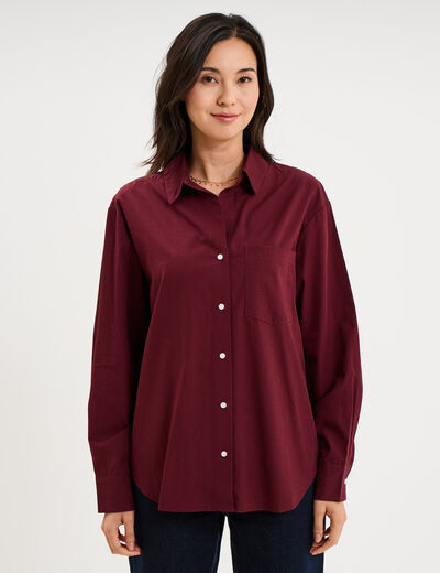 Chemise oversize 1 poche coton violet fonc&eacute; femme
