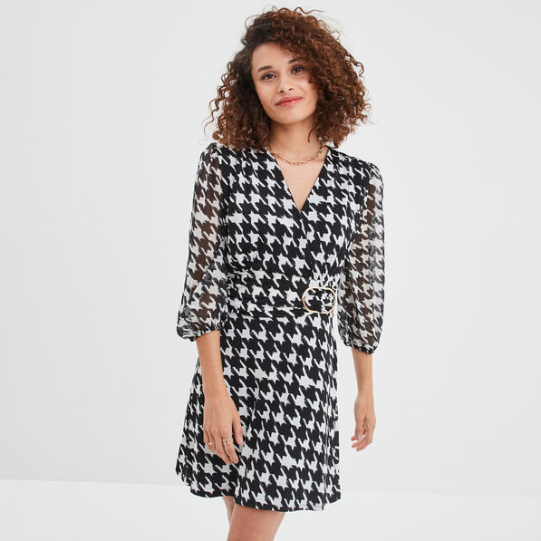 Robe cache-coeur manches 3/4 bouffantes ecru femme