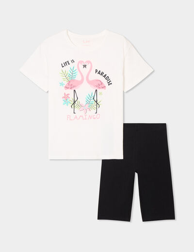 Ensemble 2 pièces avec cycliste coton blanc fille