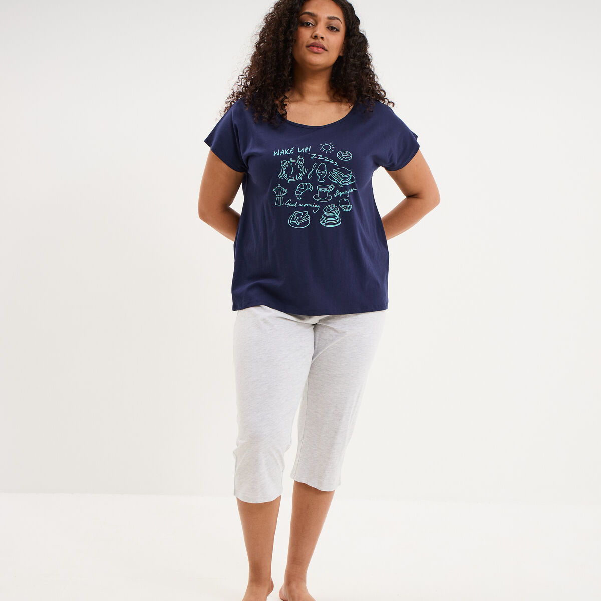 Ensemble pyjama corsaire et t-shirt bleu marine femme grande taille