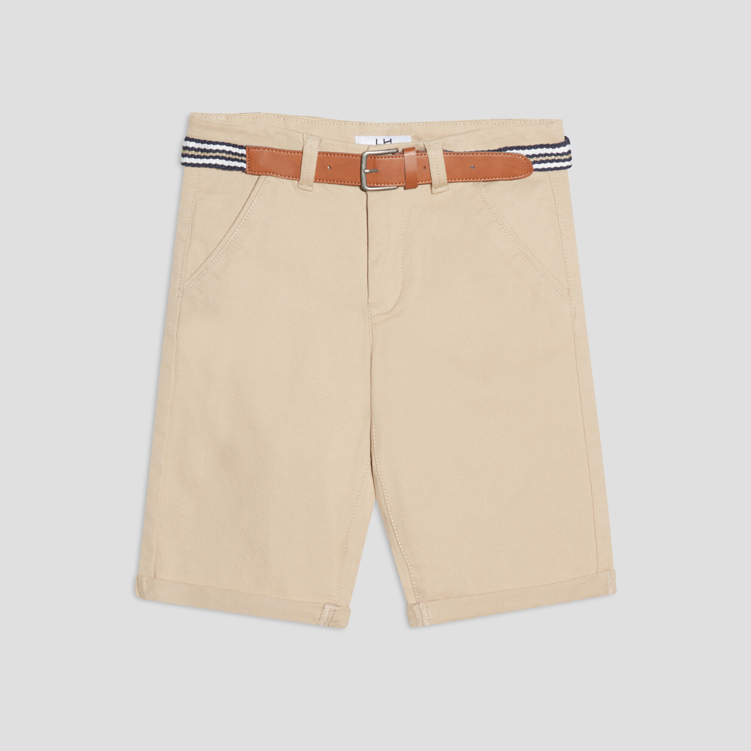 Short droit ceinturé marron clair garçon LH