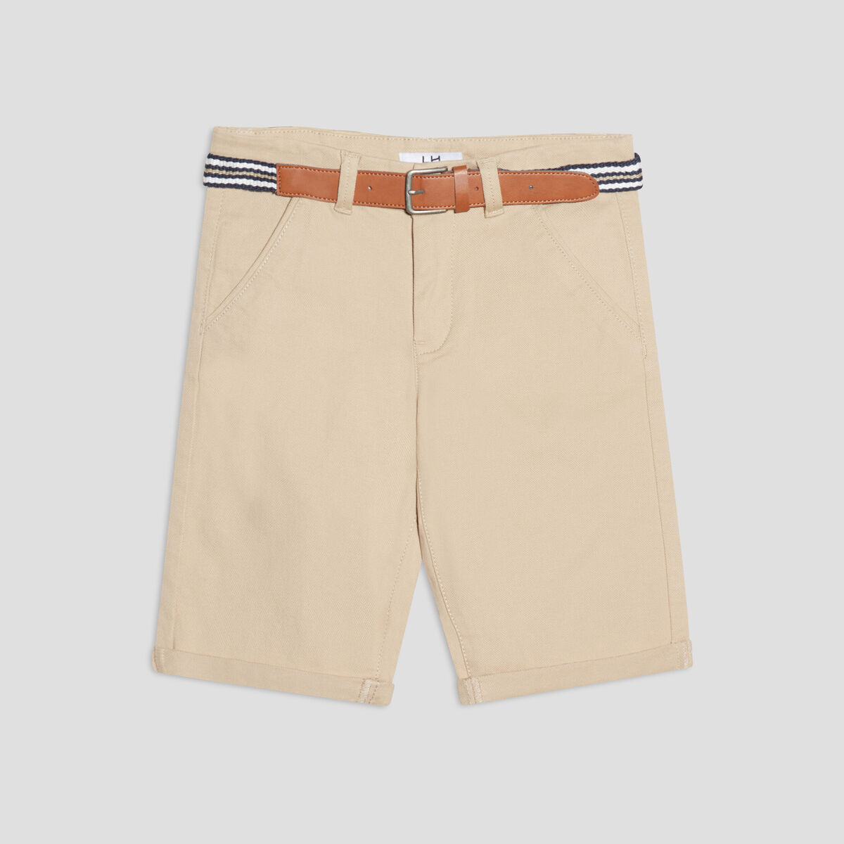 Short droit ceinturé marron clair garçon