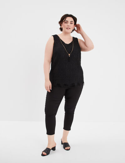 Débardeur col V avec bijoux noir femme grande taille